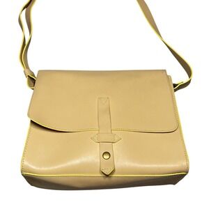 IIIBeCa by Joy Gryson Tan Leather Crossbody Bag Yellow Trim Shoulder Bag